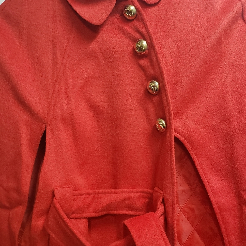 Red Open Front Cape Overcoat - Picture 4 of 6